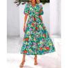 imageBTFBM Summer Dresses for Women 2026 Boho Short Sleeve V Neck Button Belt Flowy Spring Clothes Beach Vacation Maxi DressFloral Orange Green