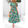 imageBTFBM Summer Dresses for Women 2026 Boho Short Sleeve V Neck Button Belt Flowy Spring Clothes Beach Vacation Maxi DressFloral Orange Green
