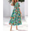imageBTFBM Summer Dresses for Women 2026 Boho Short Sleeve V Neck Button Belt Flowy Spring Clothes Beach Vacation Maxi DressFloral Orange Green