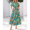 imageBTFBM Summer Dresses for Women 2026 Boho Short Sleeve V Neck Button Belt Flowy Spring Clothes Beach Vacation Maxi DressFloral Orange Green