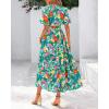 imageBTFBM Summer Dresses for Women 2026 Boho Short Sleeve V Neck Button Belt Flowy Spring Clothes Beach Vacation Maxi DressFloral Orange Green
