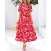 imageBTFBM Summer Dresses for Women 2026 Boho Short Sleeve V Neck Button Belt Flowy Spring Clothes Beach Vacation Maxi DressFloral Orange Pink White