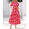 imageBTFBM Summer Dresses for Women 2026 Boho Short Sleeve V Neck Button Belt Flowy Spring Clothes Beach Vacation Maxi DressFloral Orange Pink White