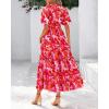 imageBTFBM Summer Dresses for Women 2026 Boho Short Sleeve V Neck Button Belt Flowy Spring Clothes Beach Vacation Maxi DressFloral Orange Pink White