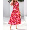 imageBTFBM Summer Dresses for Women 2026 Boho Short Sleeve V Neck Button Belt Flowy Spring Clothes Beach Vacation Maxi DressFloral Orange Pink White
