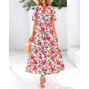 imageBTFBM Summer Dresses for Women 2026 Boho Short Sleeve V Neck Button Belt Flowy Spring Clothes Beach Vacation Maxi DressFloral Pink Green