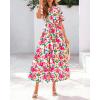 imageBTFBM Summer Dresses for Women 2026 Boho Short Sleeve V Neck Button Belt Flowy Spring Clothes Beach Vacation Maxi DressFloral Pink Green
