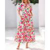 imageBTFBM Summer Dresses for Women 2026 Boho Short Sleeve V Neck Button Belt Flowy Spring Clothes Beach Vacation Maxi DressFloral Pink Green