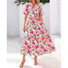 imageBTFBM Summer Dresses for Women 2026 Boho Short Sleeve V Neck Button Belt Flowy Spring Clothes Beach Vacation Maxi DressFloral Pink Green