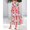 imageBTFBM Summer Dresses for Women 2026 Boho Short Sleeve V Neck Button Belt Flowy Spring Clothes Beach Vacation Maxi DressFloral Pink Green