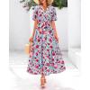 imageBTFBM Summer Dresses for Women 2026 Boho Short Sleeve V Neck Button Belt Flowy Spring Clothes Beach Vacation Maxi DressFloral Red Blue
