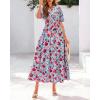 imageBTFBM Summer Dresses for Women 2026 Boho Short Sleeve V Neck Button Belt Flowy Spring Clothes Beach Vacation Maxi DressFloral Red Blue