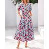imageBTFBM Summer Dresses for Women 2026 Boho Short Sleeve V Neck Button Belt Flowy Spring Clothes Beach Vacation Maxi DressFloral Red Blue