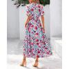 imageBTFBM Summer Dresses for Women 2026 Boho Short Sleeve V Neck Button Belt Flowy Spring Clothes Beach Vacation Maxi DressFloral Red Blue