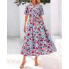 imageBTFBM Summer Dresses for Women 2026 Boho Short Sleeve V Neck Button Belt Flowy Spring Clothes Beach Vacation Maxi DressFloral Red Blue
