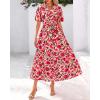 imageBTFBM Summer Dresses for Women 2026 Boho Short Sleeve V Neck Button Belt Flowy Spring Clothes Beach Vacation Maxi DressFloral Red Orange Pink