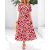 imageBTFBM Summer Dresses for Women 2026 Boho Short Sleeve V Neck Button Belt Flowy Spring Clothes Beach Vacation Maxi DressFloral Red Orange Pink