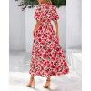 imageBTFBM Summer Dresses for Women 2026 Boho Short Sleeve V Neck Button Belt Flowy Spring Clothes Beach Vacation Maxi DressFloral Red Orange Pink