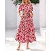 imageBTFBM Summer Dresses for Women 2026 Boho Short Sleeve V Neck Button Belt Flowy Spring Clothes Beach Vacation Maxi DressFloral Red Orange Pink