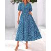 imageBTFBM Summer Dresses for Women 2026 Boho Short Sleeve V Neck Button Belt Flowy Spring Clothes Beach Vacation Maxi DressPrint Aqua Green Blue
