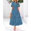 imageBTFBM Summer Dresses for Women 2026 Boho Short Sleeve V Neck Button Belt Flowy Spring Clothes Beach Vacation Maxi DressPrint Aqua Green Blue