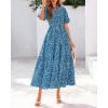 imageBTFBM Summer Dresses for Women 2026 Boho Short Sleeve V Neck Button Belt Flowy Spring Clothes Beach Vacation Maxi DressPrint Aqua Green Blue
