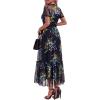 imageBTFBM Summer Dresses for Women 2026 Mesh Short Sleeve Floral Print Ruffle Long Boho Wedding Guest Dress CocktailFloral Black Blue