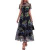 imageBTFBM Summer Dresses for Women 2026 Mesh Short Sleeve Floral Print Ruffle Long Boho Wedding Guest Dress CocktailFloral Black Blue