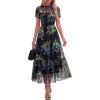 imageBTFBM Summer Dresses for Women 2026 Mesh Short Sleeve Floral Print Ruffle Long Boho Wedding Guest Dress CocktailFloral Black Blue