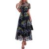 imageBTFBM Summer Dresses for Women 2026 Mesh Short Sleeve Floral Print Ruffle Long Boho Wedding Guest Dress CocktailFloral Black Blue