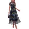 imageBTFBM Summer Dresses for Women 2026 Mesh Short Sleeve Floral Print Ruffle Long Boho Wedding Guest Dress CocktailFloral Black Blue