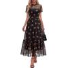 imageBTFBM Summer Dresses for Women 2026 Mesh Short Sleeve Floral Print Ruffle Long Boho Wedding Guest Dress CocktailFloral Black Orange