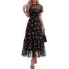 imageBTFBM Summer Dresses for Women 2026 Mesh Short Sleeve Floral Print Ruffle Long Boho Wedding Guest Dress CocktailFloral Black Orange