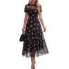 imageBTFBM Summer Dresses for Women 2026 Mesh Short Sleeve Floral Print Ruffle Long Boho Wedding Guest Dress CocktailFloral Black Orange