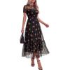 imageBTFBM Summer Dresses for Women 2026 Mesh Short Sleeve Floral Print Ruffle Long Boho Wedding Guest Dress CocktailFloral Black Orange
