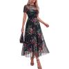 imageBTFBM Summer Dresses for Women 2026 Mesh Short Sleeve Floral Print Ruffle Long Boho Wedding Guest Dress CocktailFloral Black Pink