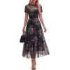 imageBTFBM Summer Dresses for Women 2026 Mesh Short Sleeve Floral Print Ruffle Long Boho Wedding Guest Dress CocktailFloral Black Pink