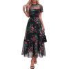 imageBTFBM Summer Dresses for Women 2026 Mesh Short Sleeve Floral Print Ruffle Long Boho Wedding Guest Dress CocktailFloral Black Pink