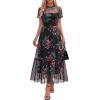 imageBTFBM Summer Dresses for Women 2026 Mesh Short Sleeve Floral Print Ruffle Long Boho Wedding Guest Dress CocktailFloral Black Pink