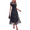 imageBTFBM Summer Dresses for Women 2026 Mesh Short Sleeve Floral Print Ruffle Long Boho Wedding Guest Dress CocktailFloral Black Royal Blue