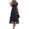imageBTFBM Summer Dresses for Women 2026 Mesh Short Sleeve Floral Print Ruffle Long Boho Wedding Guest Dress CocktailFloral Black Royal Blue