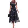 imageBTFBM Summer Dresses for Women 2026 Mesh Short Sleeve Floral Print Ruffle Long Boho Wedding Guest Dress CocktailFloral Black Royal Blue