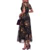 imageBTFBM Summer Dresses for Women 2026 Mesh Short Sleeve Floral Print Ruffle Long Boho Wedding Guest Dress CocktailFloral Black Yellow