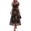 imageBTFBM Summer Dresses for Women 2026 Mesh Short Sleeve Floral Print Ruffle Long Boho Wedding Guest Dress CocktailFloral Black Yellow