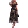 imageBTFBM Summer Dresses for Women 2026 Mesh Short Sleeve Floral Print Ruffle Long Boho Wedding Guest Dress CocktailFloral Black Yellow