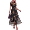 imageBTFBM Summer Dresses for Women 2026 Mesh Short Sleeve Floral Print Ruffle Long Boho Wedding Guest Dress CocktailFloral Black Yellow
