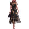 imageBTFBM Summer Dresses for Women 2026 Mesh Short Sleeve Floral Print Ruffle Long Boho Wedding Guest Dress CocktailFloral Black Yellow