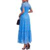 imageBTFBM Summer Dresses for Women 2026 Mesh Short Sleeve Floral Print Ruffle Long Boho Wedding Guest Dress CocktailFloral Light Blue Purple