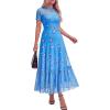 imageBTFBM Summer Dresses for Women 2026 Mesh Short Sleeve Floral Print Ruffle Long Boho Wedding Guest Dress CocktailFloral Light Blue Purple