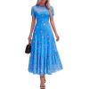 imageBTFBM Summer Dresses for Women 2026 Mesh Short Sleeve Floral Print Ruffle Long Boho Wedding Guest Dress CocktailFloral Light Blue Purple